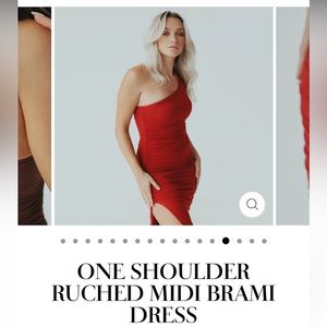 NWT Klassy Network red one shoulder ruched midi dress